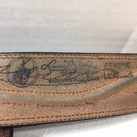 Original Larry Malan's Leegin Brown Leather Stitched Overlay Rodeo Belt Size 44 - Picture 10 of 14